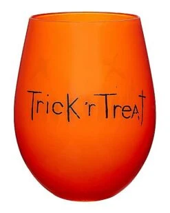 Pumpkin Stemless Glass Trick 'r Treat - 22 Oz. -Halloween Decoration Shop 01530864 b